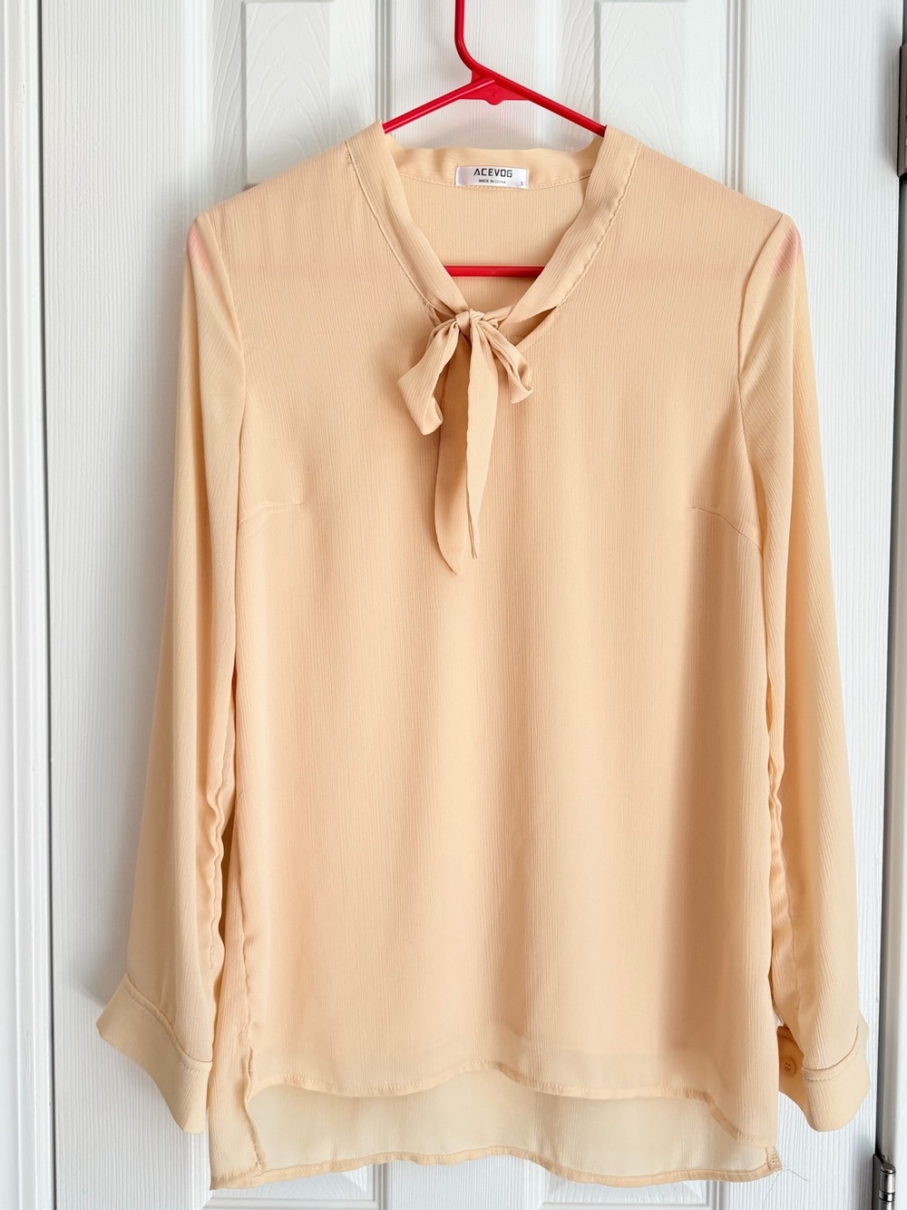 Acevog Peach Tie-Neck Blouse